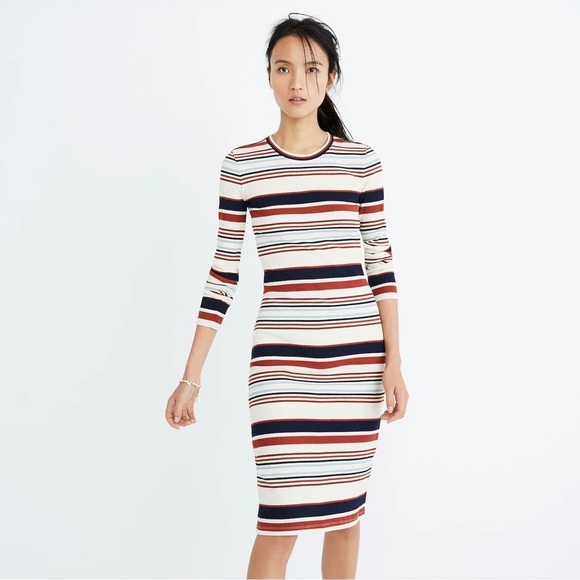 Madewell Ribbed Long-Sleeve Midi Dress in
Multistripe XS EUC - Picture 1 of 6
